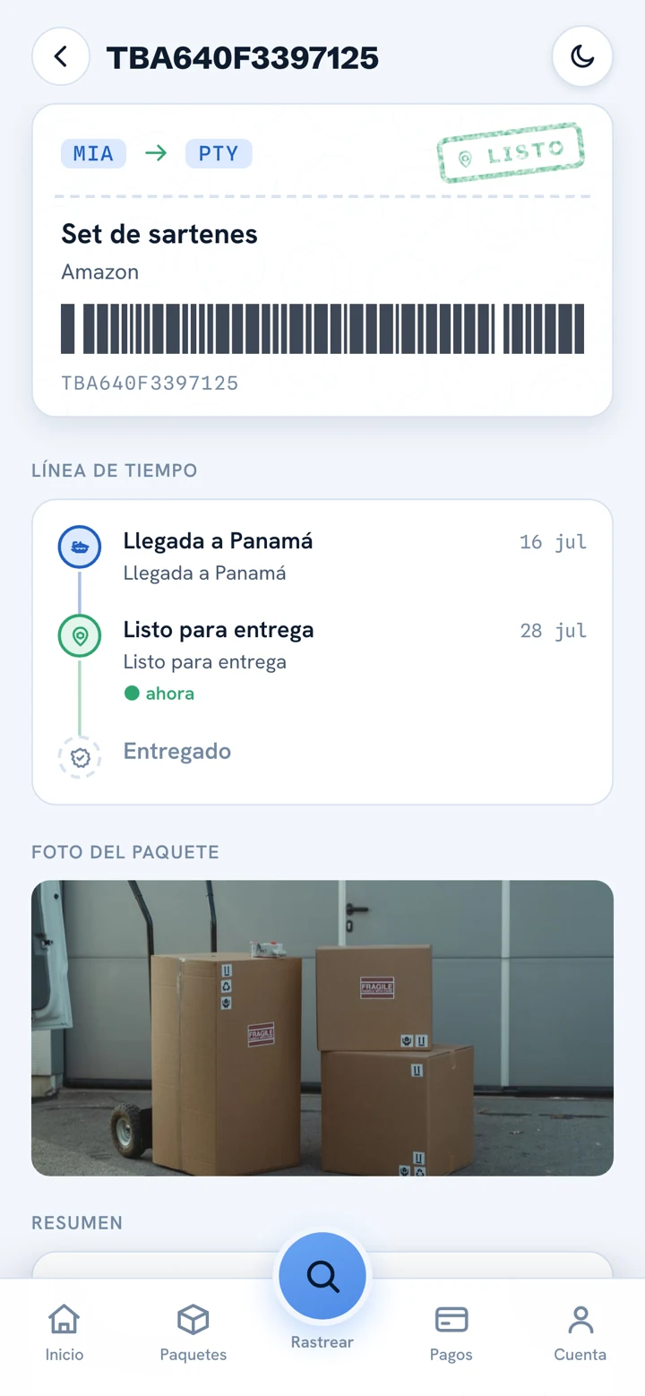 Detalle de un paquete en la app de Tulogy